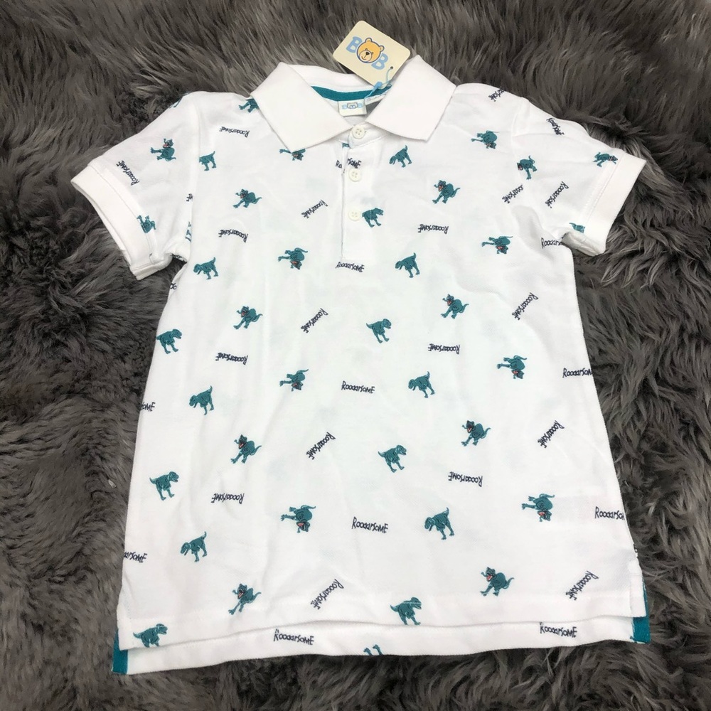 BOB | Boy's Short Sleeve Polo Shirt | Dinosaur Pattern | Size 7